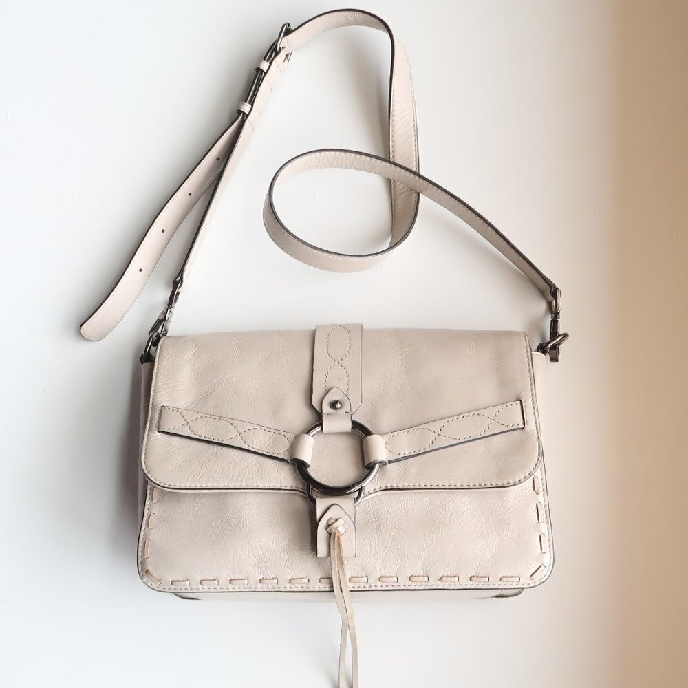 Rebecca Minkoff Beige Leather Boho Purse Shoulder Bag Crossbody Medium Size - Picture 9 of 12
